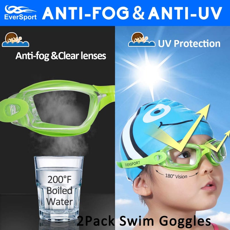 EverSport Kids Swim Goggles, Pack of 2 Swimming Goggles for Children Teens, Anti-Fog Anti-UV Youth Swim Glasses Leak Proof for Age4-16 - Image 2